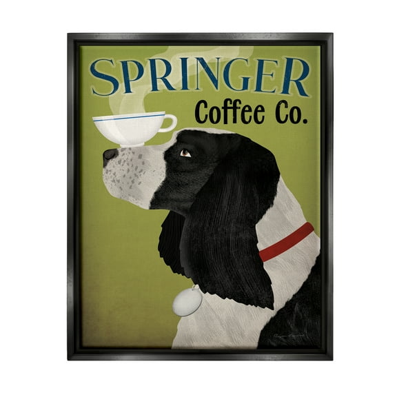 Stupell Industries Springer Coffee Advertisement Animals & Insects Painting Black Floater Framed Art Print Wall Art, 17 x 21