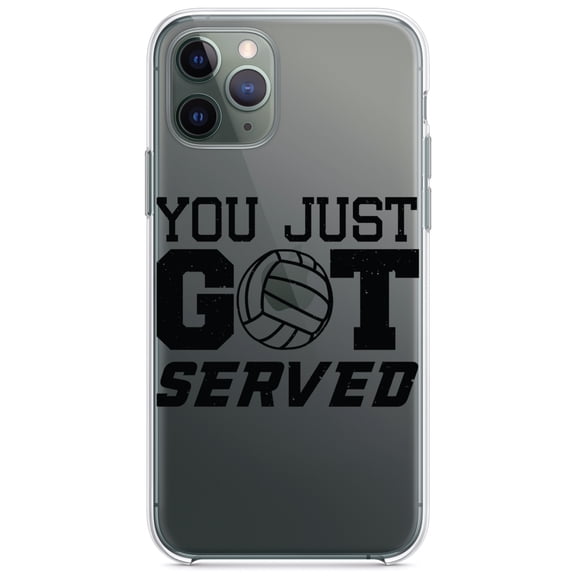 DistinctInk Clear Shockproof Hybrid Case for iPhone 11 Pro MAX (6.5" Screen) - TPU Bumper Acrylic Back Tempered Glass Screen Protector - You Just Got Served Volleyball