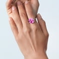 thumbnail image 4 of Gem Stone King 925 Sterling Silver Pink Created Sapphire Engagement Ring for Women (14.68 Cttw, 14MM Cushion, Size 5), 4 of 4