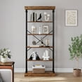 thumbnail image 3 of WhizMax 6-Tier Vintage Industrial Book Shelf, Rustic Wood and Metal Bookcase and Bookshelves, Free Standing Storage Large Bookshelf for Living Room, Bedroom and Kitchen, Brown, 3 of 10