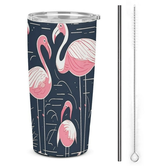Flamingo Tumbler with Lids And Straws Insulated Cup Reusable Stainless Steel Water Bottle Travel Mug