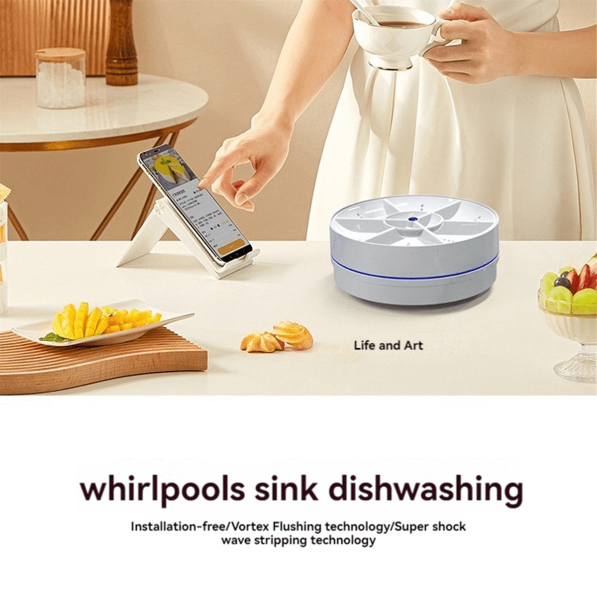 Ultrasonic Dish Washer Portable Mini Turbo Dishwasher, Vegetable Washing Machine Household Sink Dishwasher Device B