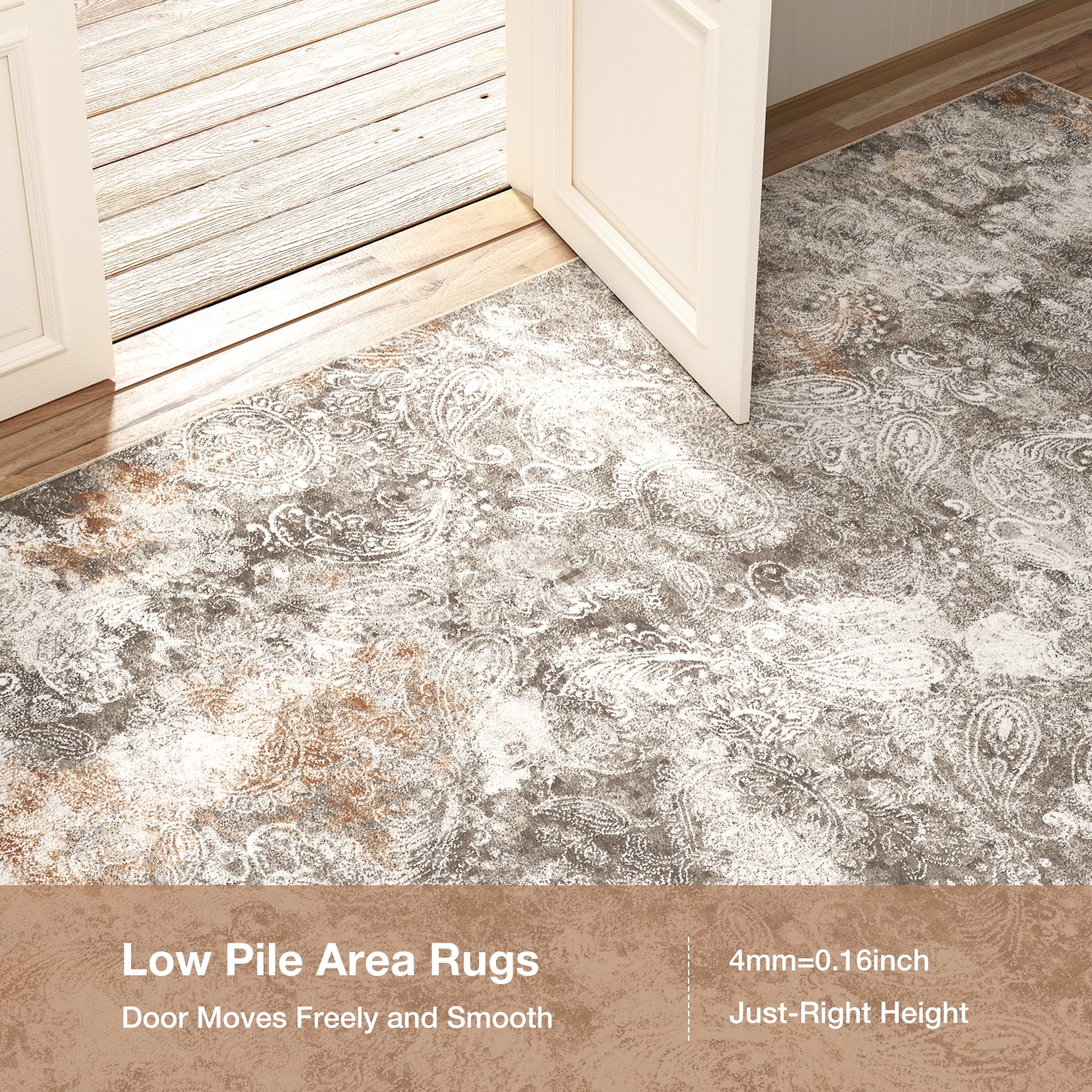 Washable Area Rug for Living Room, NovDeco 5'x7' Non-Slip Neutral Abstract Beige Indoor Rug, Soft Low Pile Stain Resistant Carpet for Bedroom Nursery