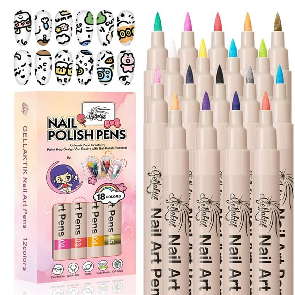 Juego de rotuladores GELLAKTIK para decoración de uñas, 18 colores, pintura acrílica