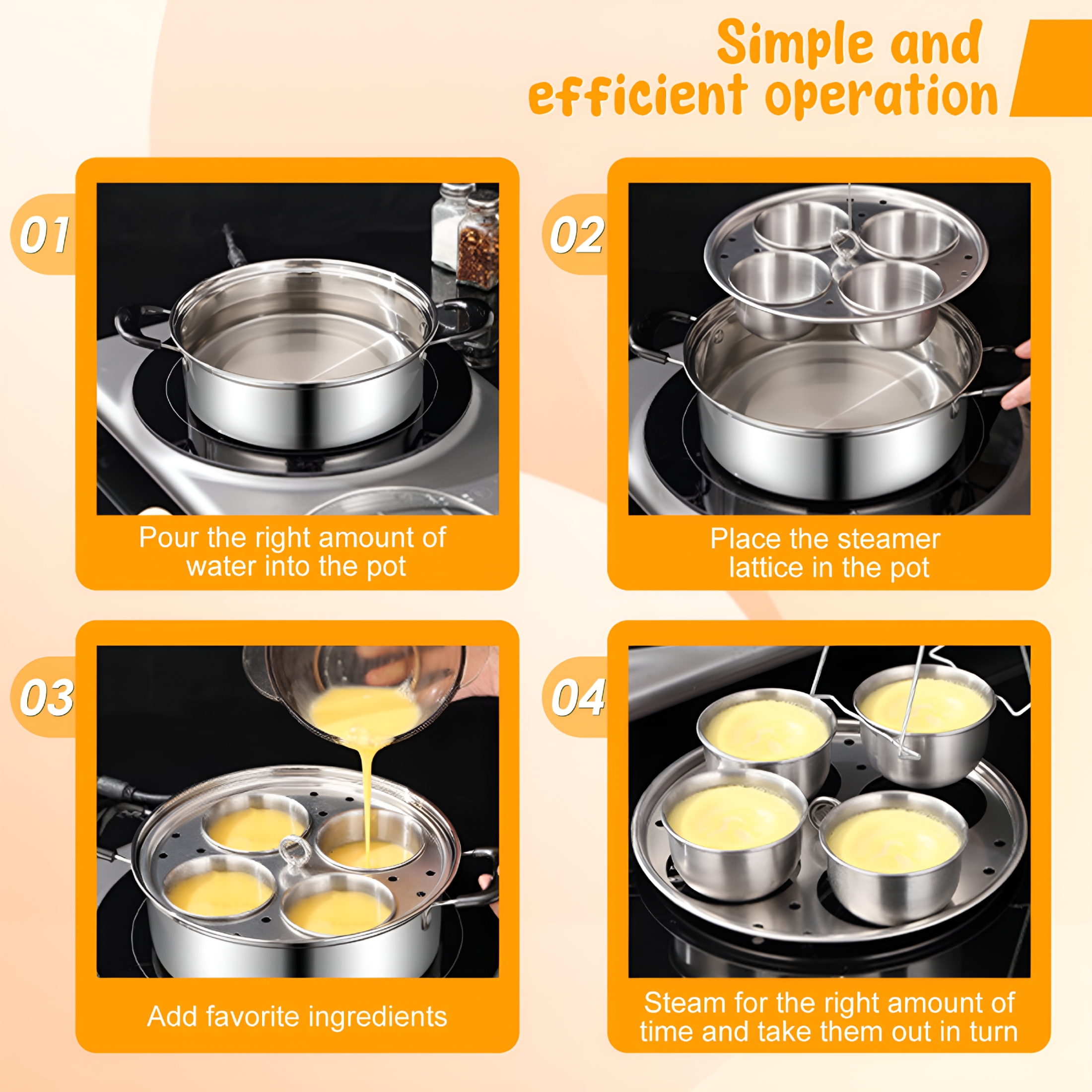 ACDANC 2026 New 2Pcs Egg Poacher Stainless Steel Poached Egg Maker Pot Egg Poaching Pan with 4 Cups Poached Egg Cooker Pot Multipurpose Stovetop Egg Poacher Pot for Induction Cooktop Gas Cooktop