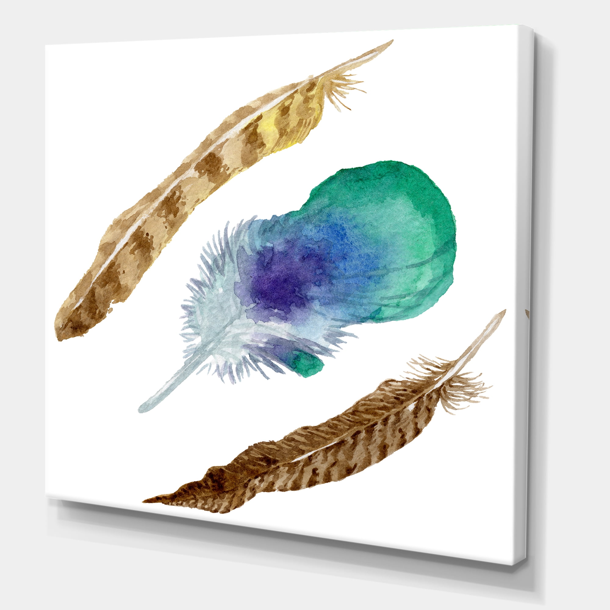 Designart ' Abstract Bird Feather From Wing Isolated ' Bohemian & Eclectic Canvas Wall Art Print