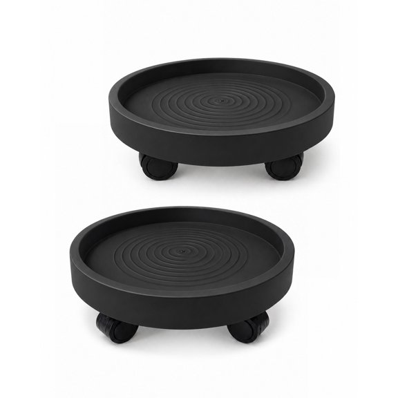Gentingbro 10 Inch Heavy Duty Plant Caddy with Wheels, Rolling Planter Dolly Tray for Indoor Outdoor, 2 Pack (Black)
