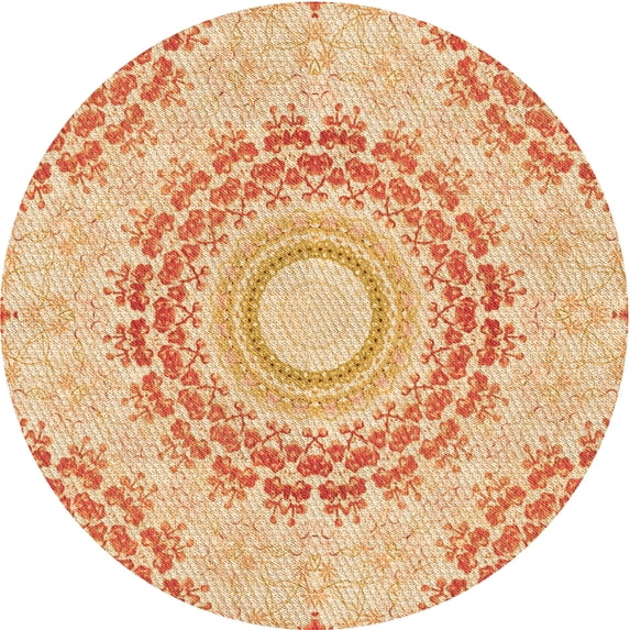 Ahgly Company Indoor Round Patterned Neon Orange Area Rugs, 4' Round