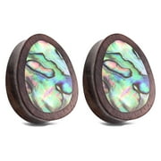Zaya Body Jewelry Pair Abalone Shell Teardrop Organic Wood Plugs Ear Gauges - size=9/16" (14 mm)