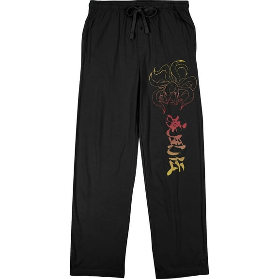 Naruto Shippuden Ninetails Kanji Men's Black Sleep Pajama Pants-Medium