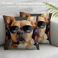 thumbnail image 3 of PHYHOO Party Throw Pillow Cushion Cover, Dj Bulldog Headphones Listening to Behind White Banner, Decorative Square Pillow Case, Light Brown White, 3 of 5