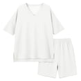 thumbnail image 4 of HOMBOM Big Girls Summer Outfits Casual Fashion Solid Color V Neck Short Sleeve T-Shirt and Shorts 2 Piece Set Age 4-15 Years,White,10-11 Years, 4 of 7