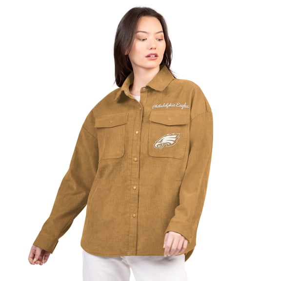 Women's G-III 4Her by Carl Banks  Brown Philadelphia Eagles Re-Match Corduroy Full-Snap Shacket
