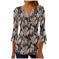 thumbnail image 1 of Hauts à Manches 3/4 pour Femmes T-Shirts Décontractés Trompette Manches 3/4 Basique Froncé Corset Tunique Plissé Blouses T-Shirts Manches 3/4 pour Femmes, 1 of 5