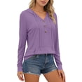 thumbnail image 6 of Bosfbaoi Women's Hooded Henley Button Sun Protection Hoodie, Lightweight Breathable Long Sleeve Sun Shirt, Kangaroo Pocket Drawstring Blouse for Outdoor Daily Wear, 6 of 7