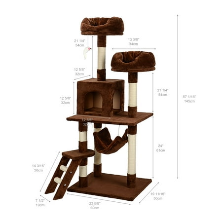 Livingbasics Meuble De Maison De Jeu Pour Copropriete Pour Chat Avec Arbre A Chat De Luxe De 57 Avec Hamac Brun Walmart Canada