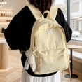 thumbnail image 6 of Solid Color School Backpack, Bow Embroidery Backpack with Pendant, Lightweight Breathable Bookbag for Middle School College, Yellow, 6 of 9