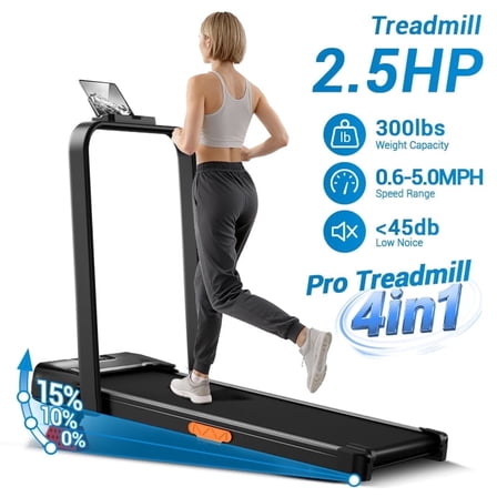 ROBORE Folding Treadmill with 15% Incline, 4 in 1 Under Desk Walking Pad 8KM/H for Home Office, 2.5 HP Motor Portable Treadmill for Running with Remote Control & LED Display, 300lbs Capacity