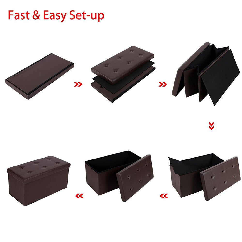 Ottoman with Storage, Rectangle Leather Ottoman Footrest Foot Stool, Folding Ottoman for Room