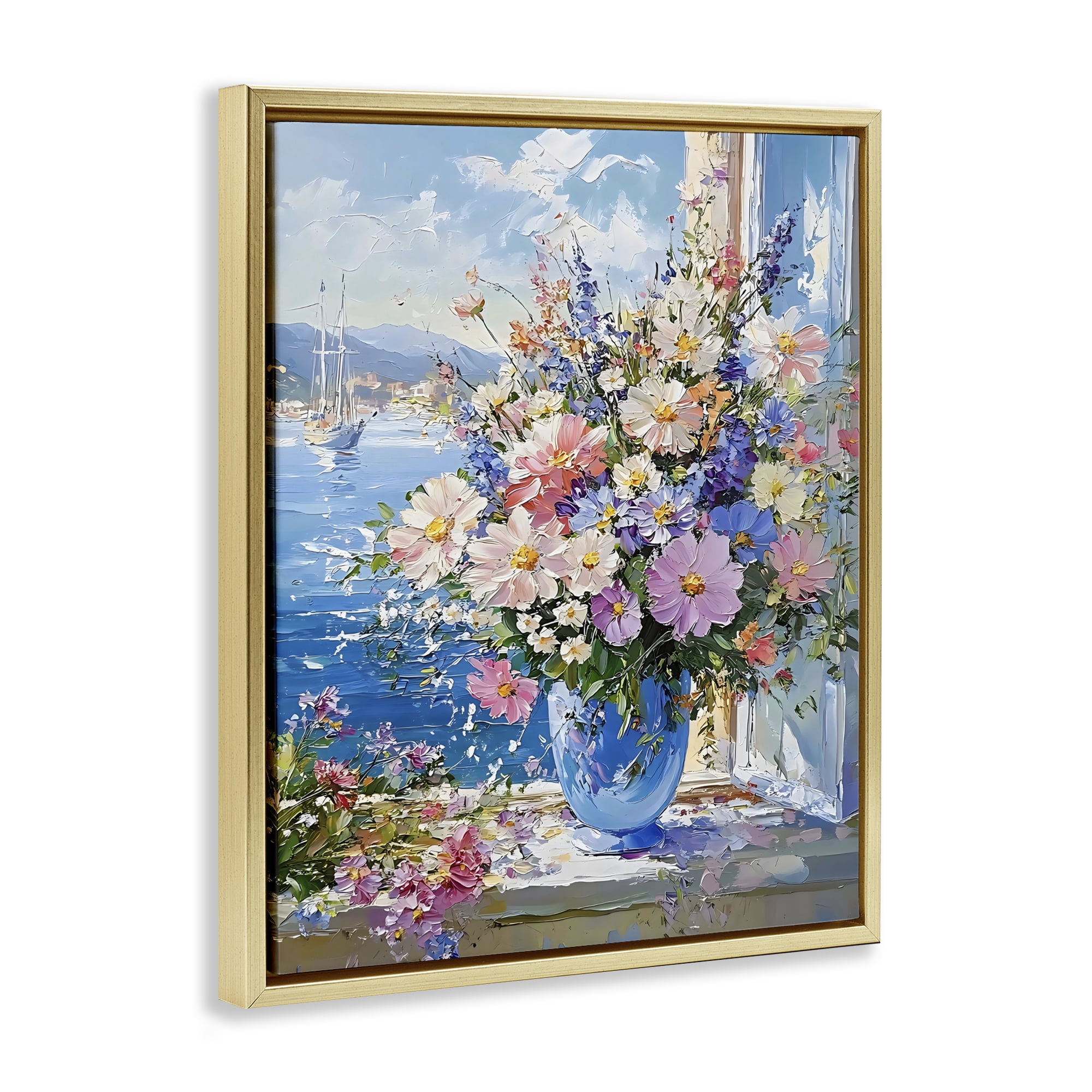Stupell Industries Beautiful Bouquet on Ledge Gold Framed Floater Canvas Wall Art, design by Creative Studio