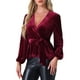 thumbnail image 1 of BLUSA DE VELVET V CUELLO MANGA LARGA CON CINTURA AJUSTABLE PEPLUM M BURDEOS, 1 of 6