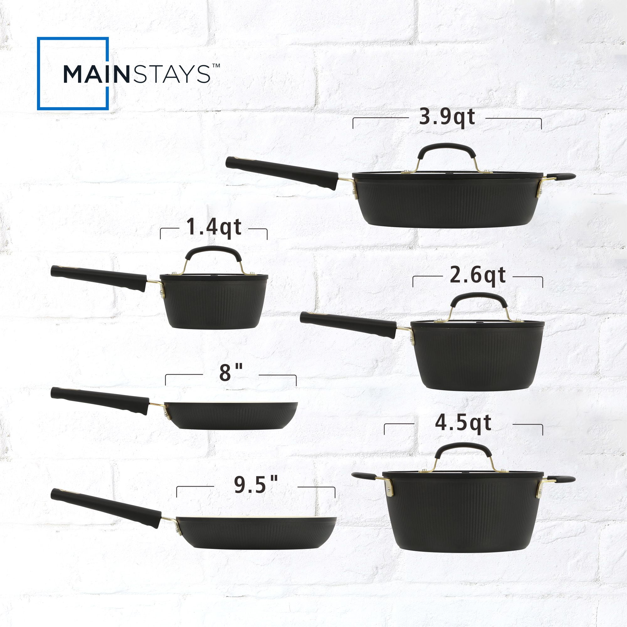 Mainstays Striped 10 Pcs Nonstick Ceramic Cookware Set Black