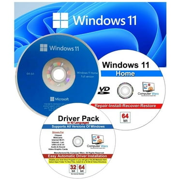 Windows 11 Home 64 Bit DVD & Repair, Recover, Restore, Reinstall Software & Drivers Pack. 3 Pack