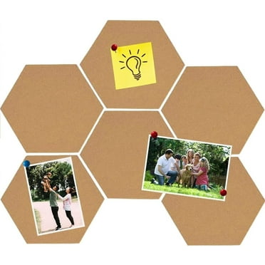 LQQBOX 6Pcs Hexagon Felt Cork Board Tiles, Self Adhesive DIY Bulletin Board Pin Board for Office School Home Wall Decor Stickers Memos Photos Display