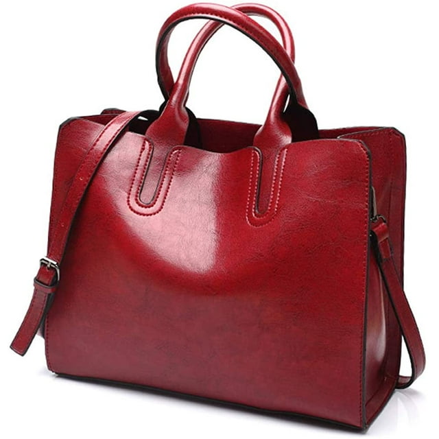 LHSHID Women Fashion Tote Handbags Lightweight PU Leather Satchel Shoulder Bags Retro Oil Wax Handle Purse