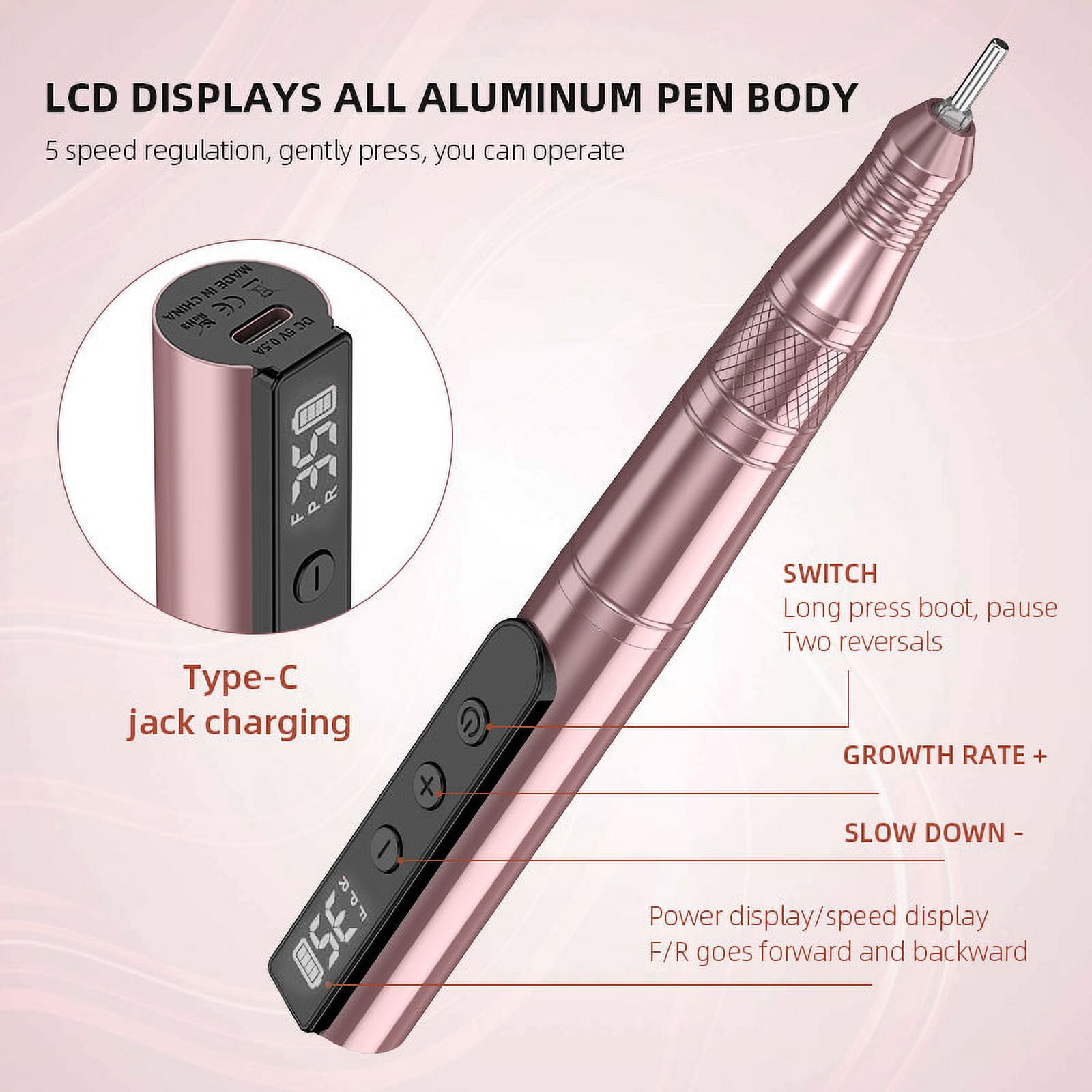 Cordless Nail Drill Machine Professional 35,000rpm Rechargeable Electric Nail File for Acrylic Gel Nails Manicure Pedicure Kits