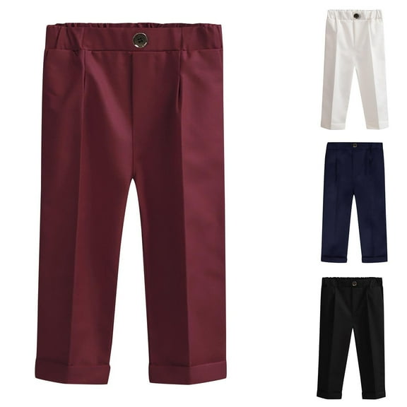 HAOTAGS Toddler Kids Trousers for Boys, Straps Loose Casual Button Shoulder Full Length Pants Wine 2-3T