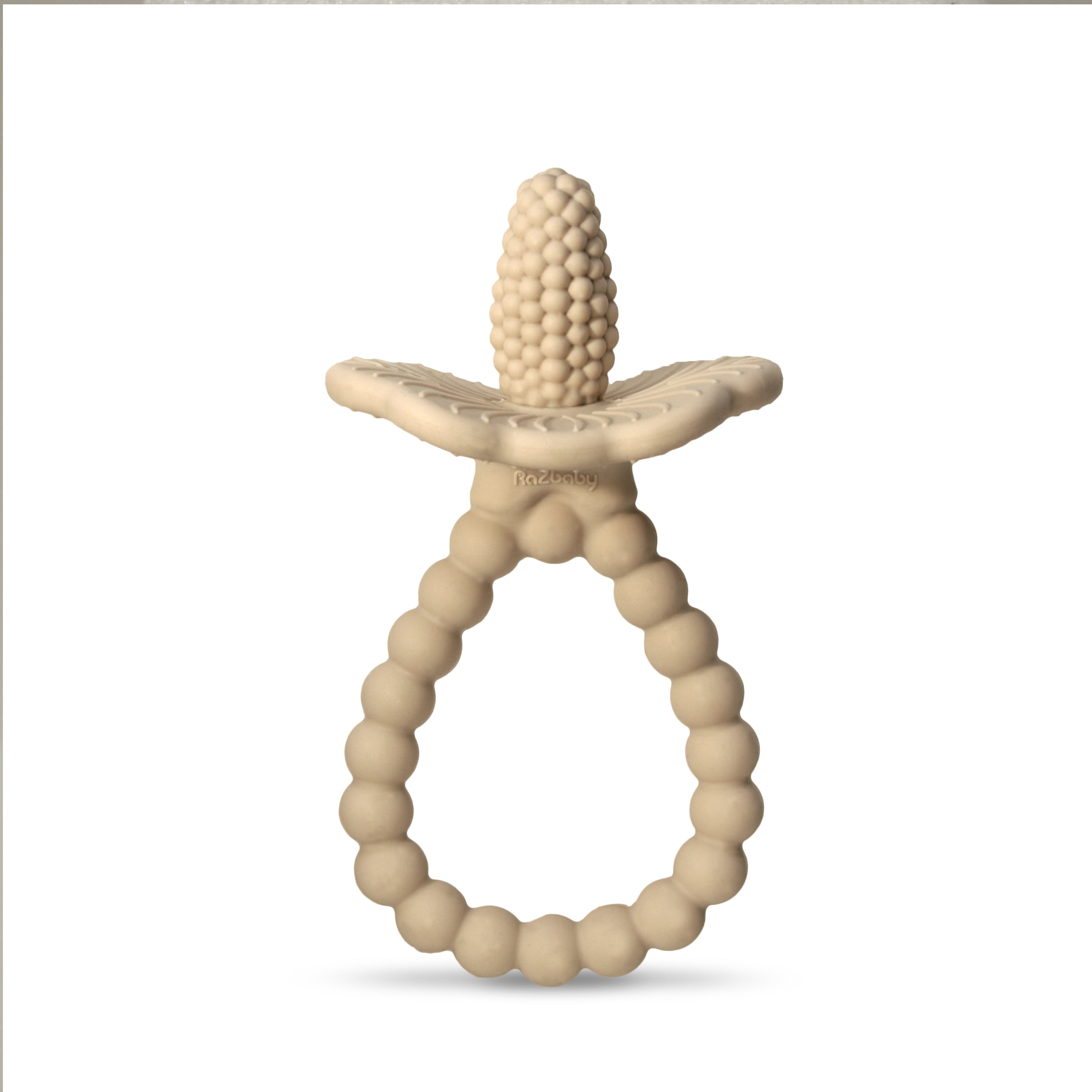 RaZbaby RaZberry Plus Silicone Teether Baby Toy - BerryBumps Soothe Babies Sore Gums - Infant Teething Toy - Front & Back Teeth - BPA Free - Easy-to-Hold - Teething Relief - Fruit Shape - 3m+ (Tan)