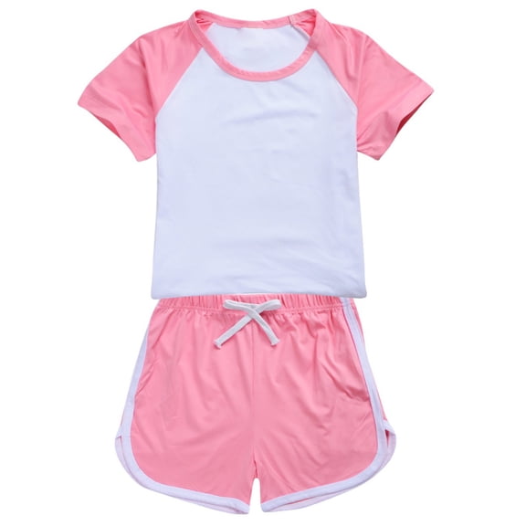 Caqnni Toddler Girls Summer Outfit Cotton Top and Shorts Clothing Set Short T-shirt Sets Pink 18-24 Months