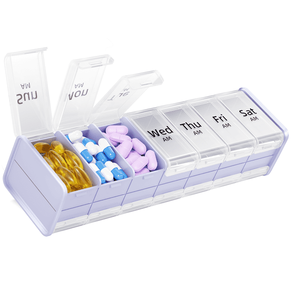 Extra Large Pill Organizer 2 Times a Day, 7 Day XL Pill Box AM PM ,Weekly Pill Case Twice a Day, Oversized Daily Medicine Container for Vitamins (Purple)