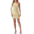 thumbnail image 1 of VESTIDO DE MUJER INSPIRE CHIC Lentejuelas Brillantes de Un Hombro Cuello Halter Vestido Mini de Fiesta XS Dorado, 1 of 6