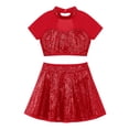 thumbnail image 3 of YiZYiF Kids Girls 2 Piece Sequins Dance Crop Top with Skater Skirt Set for Ballet Lyrical Dancewear Red 12, 3 of 5