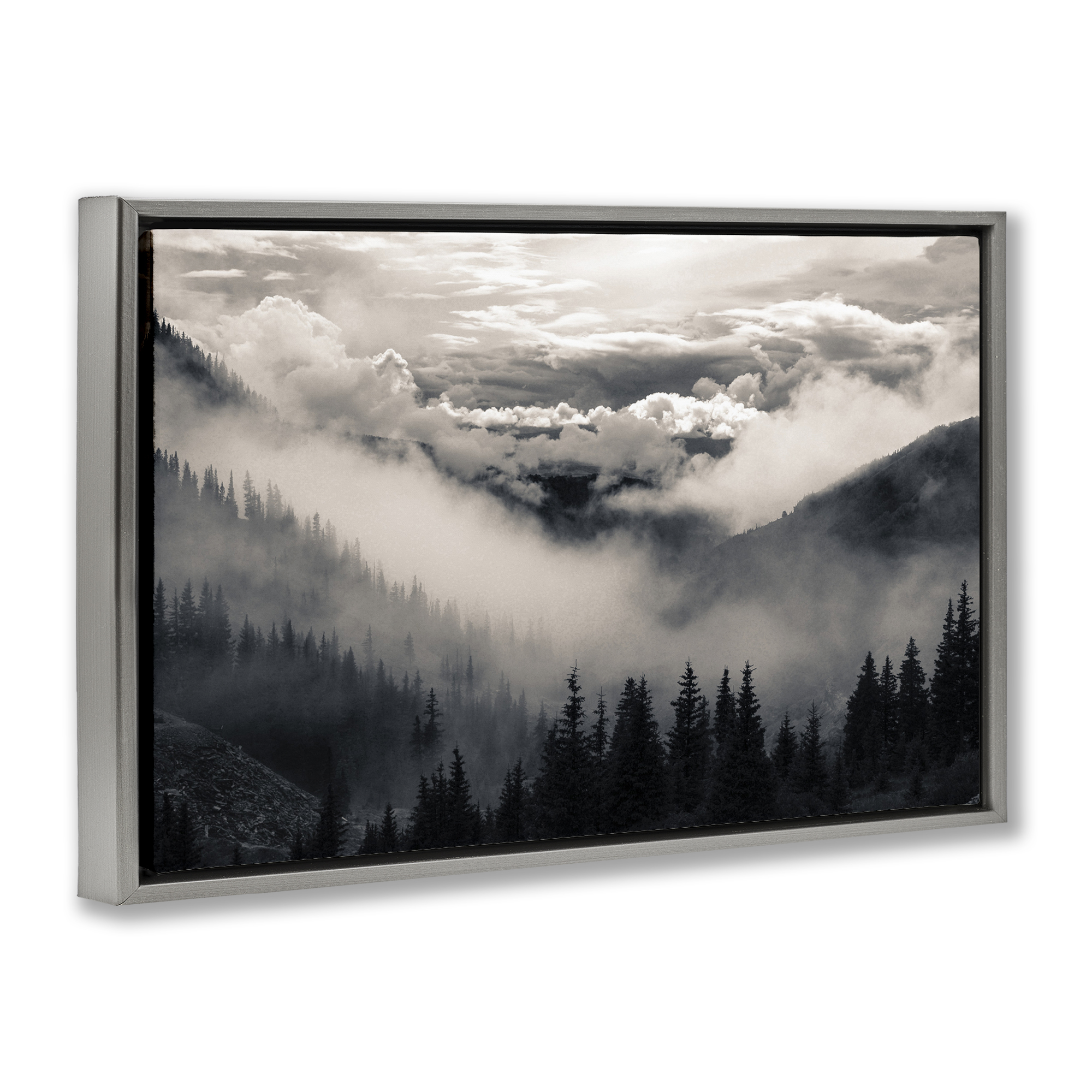 Billowing Fog Atmosphere Gray Framed Floater Canvas Wall Art, design by Decent Exposures