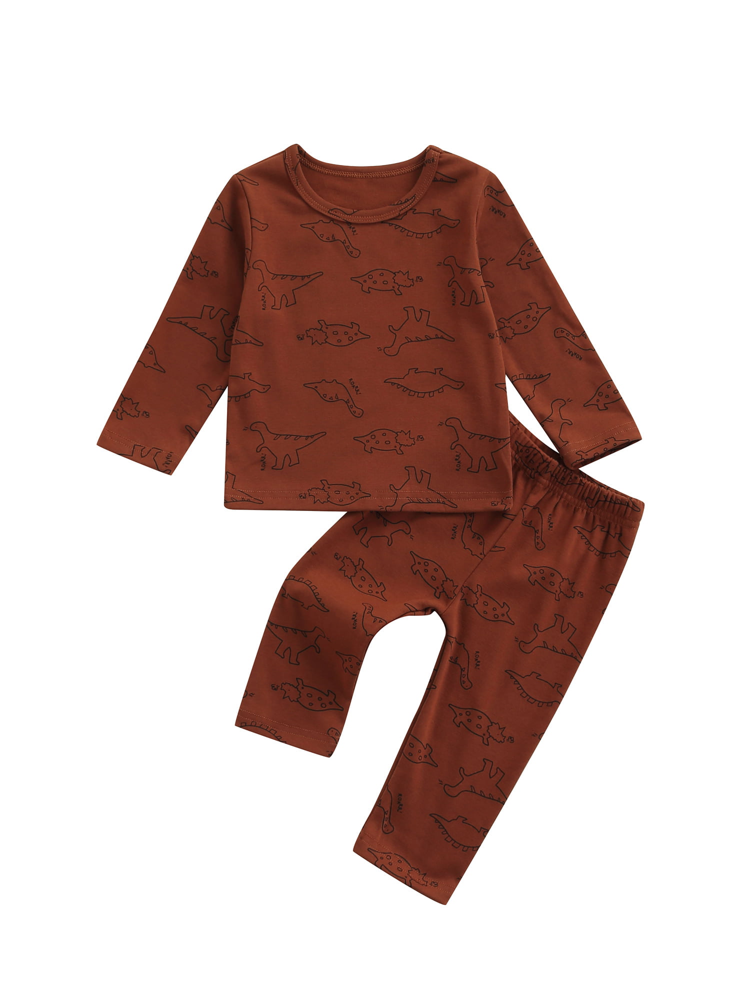 2PCS Toddler Boy Kids Cartoon Dinosaur Long Sleeve Tops Pants Outfit Pajama Set 