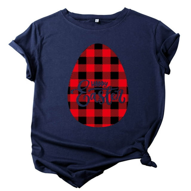 Pompotops Plus Size Easter Short Sleeves O-neck Printing Casual Blouse T-shirt Tops