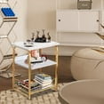 thumbnail image 3 of aboxoo End Table Side Table 3 Tiers White Marble Nightstand Industrial Retro Storage Shelf for Living Room Bedroom Kitchen Family and Office,Stable Wood and Metal Frame, 3 of 9