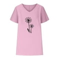 thumbnail image 2 of WREESH Casual Cotton Linen Graphic T-Shirt Women's Loose V-Neck Short Sleeve Top Pink, 2 of 5