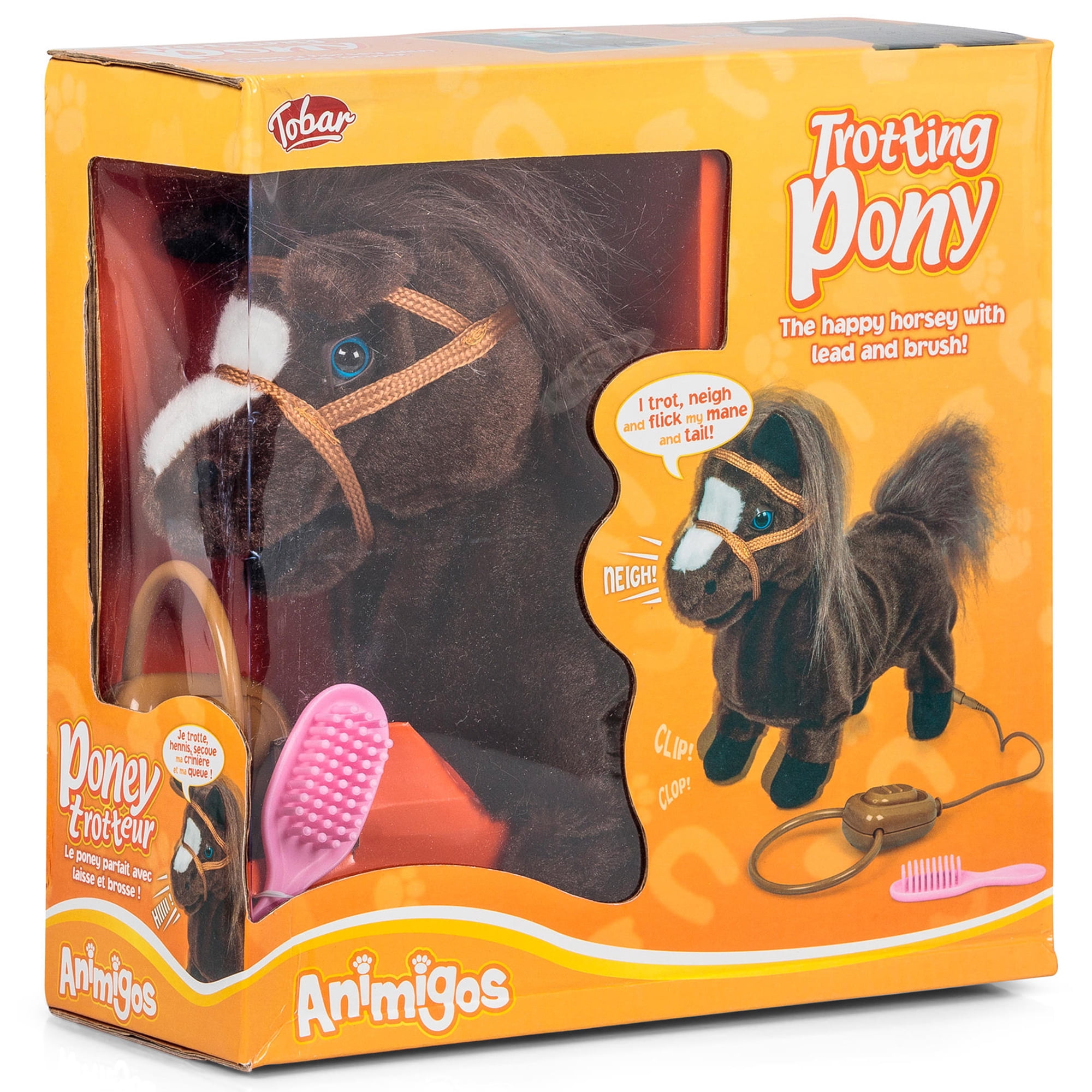Tobar: Animigos Trotting Pony - Brown - Cuddly Animated Plush Pet, Trots-Neighs-Flicks Its Tail, Brush & Lead, Fun Interactive Toy, Toddlers-Kid 18Mo+
