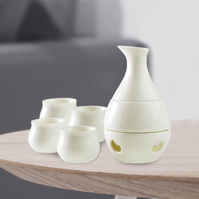 Juego de sake de cerámica con calentador de botellas multifuncional para beber, 4 tazas de cerámica tradicionales para , hogar familiar.