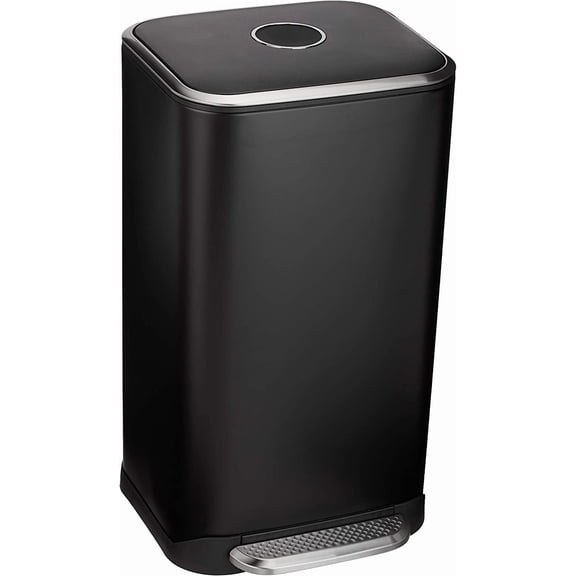 Rectangular Metal Trash Can With Soft-Close Foot Pedal, 32 liter/8.5 gallon, 14"L x 14"W x 25.3"H, Black
