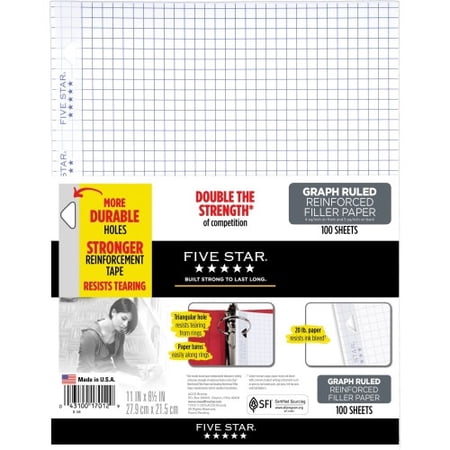 Five Star Reinforced Filler Paper - Letter 3-ring Binding - Both Side Ruling Surface - Quad Ruled - 20 lb Basis Weight - 8 1/2" x 11" - White Paper - Reinforced, Hole-punched, Heavyweight, Bleed Resis