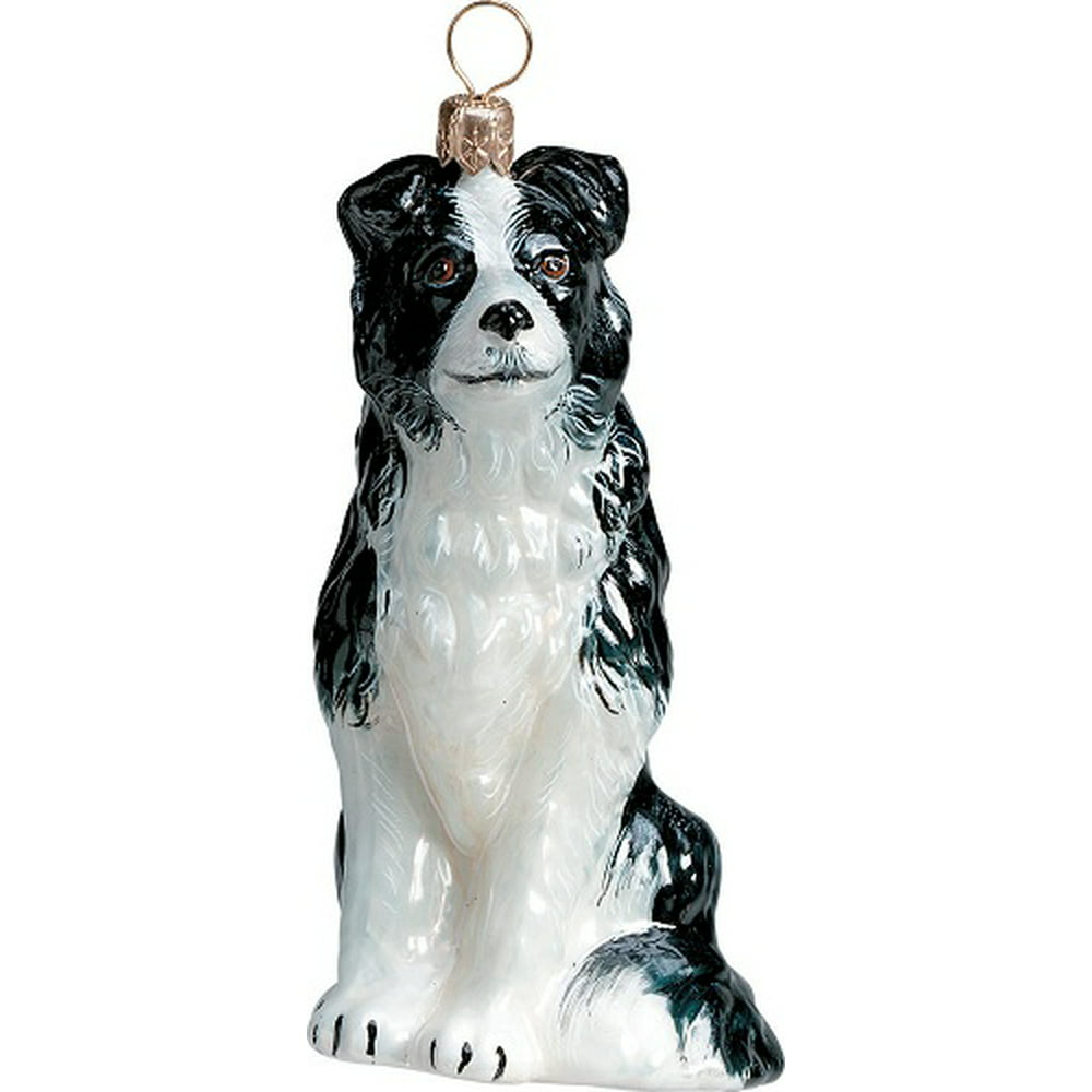 Border Collie Dog Polish Blown Glass Christmas Ornament
