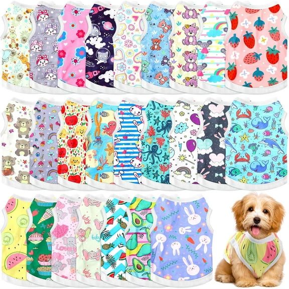 25 Pack Dog Clothes for Small Dogs Boy and Girl, Soft and Breathable Puppy Kitten Dog Shirts with Letters for Pet Dogs Cats, Summer Dog T-Shirts Apparel Sleeveless Vests for Chihuahua Yorkies