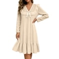 thumbnail image 3 of Kezqiaxn House Dress for Women Fashion Ruffle Long Sleeve V-Neck Loose Casual Nightgown Women's Sleepwear Plus Size Nightgowns Yellow M, 3 of 8