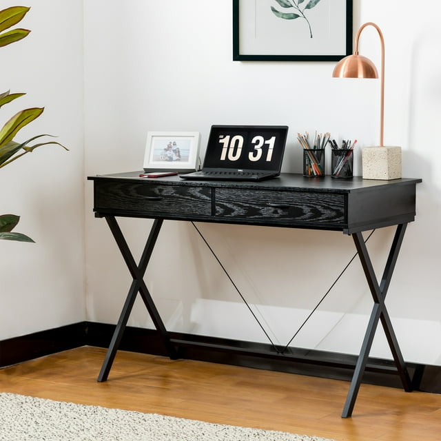 Glitzhome 43.25"L Home Office Desk Table Workstation PC Computer Desk with 1 Outlet and 2 USB Charging Portsv Student Desk