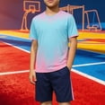 thumbnail image 2 of Odeerbi Niños Niñas Rápido Seco Juego de Entrenamiento de Fútbol Gradiente Geométrico Impresión Cuello En V Camiseta Shorts Conjunto Atlético Para 5-17 Años, 2 of 9